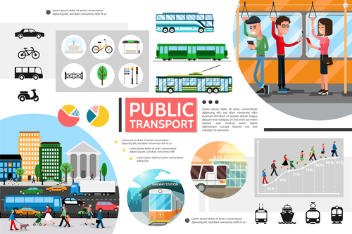 Public transport flat cartoon illustration vector