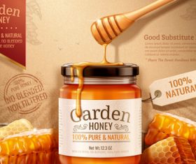 Pure green garden honey promotional flyer vector
