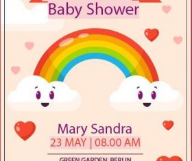 Rainbow clouds baby shower card vector