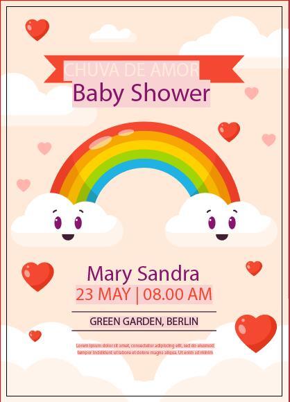 Rainbow clouds baby shower card vector