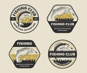 Retro fishing badge pack vector