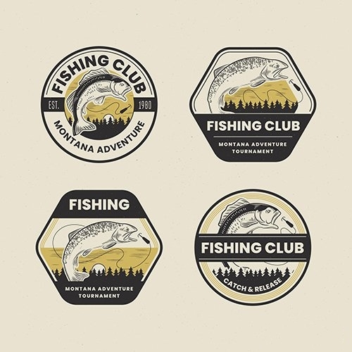 Retro fishing badge pack vector