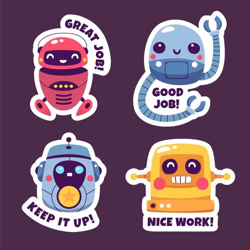 Robot stickers cartoon collection vector