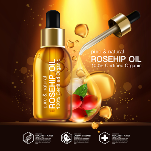 Rosehip Oil cosmetics for skin care Realistic Illustration vector