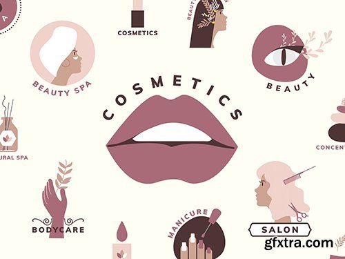 Set of beauty and cosmetics icons vector