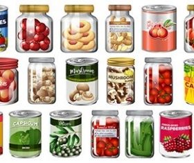 Set of different canned food jars vector