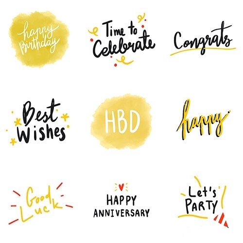 Set of yellow celebratory typography vector