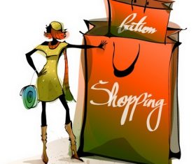 Shopping bag and woman illustration vector