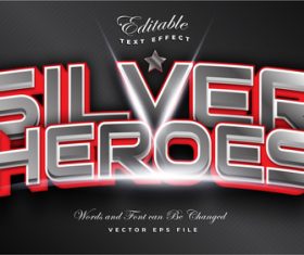 Silver heroes editable font text effect vector
