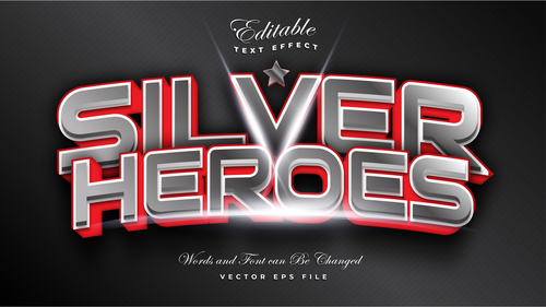 Silver heroes editable font text effect vector