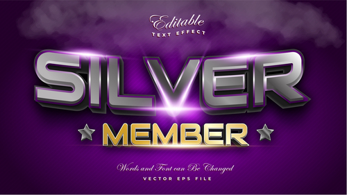 Silver member 3d editable font text effect vector