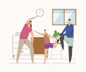 Sport family home exercising illustration vector