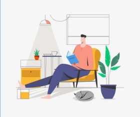 Stay home and read book illustration vector