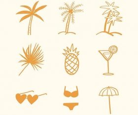 Summer palm trees vector and vacation motifs diary stickers doodle collection