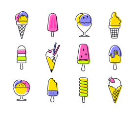 Types of ice cream line design style icons vector