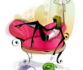 Vector illustration girl lying on the sofa
