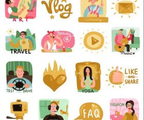 Video bloggers icons set with symbols flat vector
