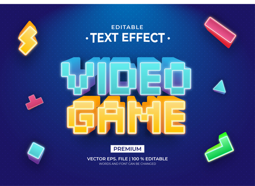 Video game text effect editable vector
