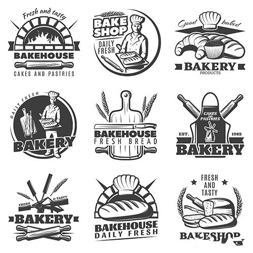 Vintage bakery emblems set vector