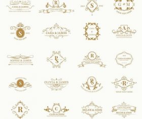 Vintage baroque badge design set vector