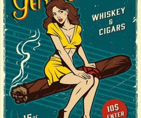 Vintage gentlemen party poster with pin up girl vector