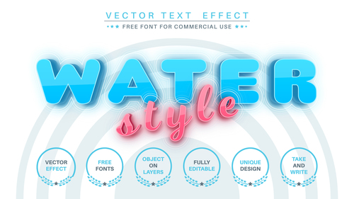 WATER editable text style effect vector