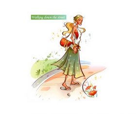 Walking down the street girl illustration vector
