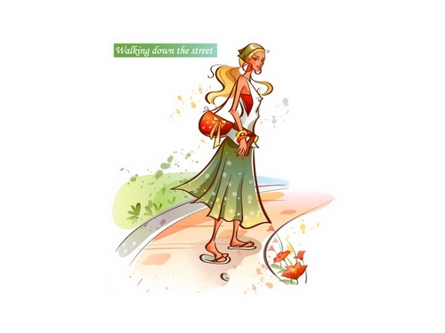 Walking down the street girl illustration vector