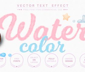 Watercolor 3d editable text style effect vector