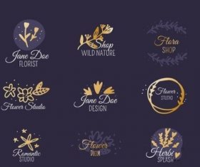 Wedding florist logo templates collection vector