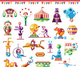 Welcome to circus flat design style icons set vector