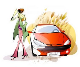 Woman and sports car illustration vector