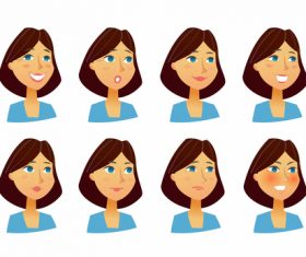 Woman expressions vector flat set of images