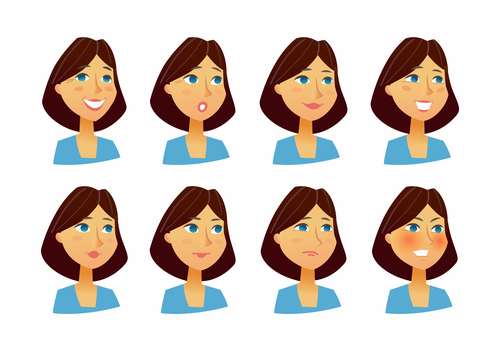 Woman expressions vector flat set of images