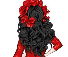 Woman with beautiful hairstyle and flowers accessories vector