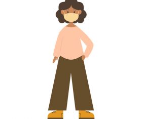 Woman with curly hair wearing mask vector