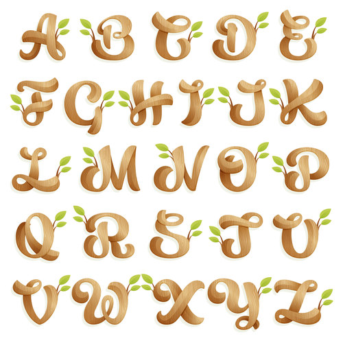 Wood alphabet decoration design vector