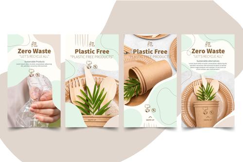 Zero waste and plastic free products design illustration vector