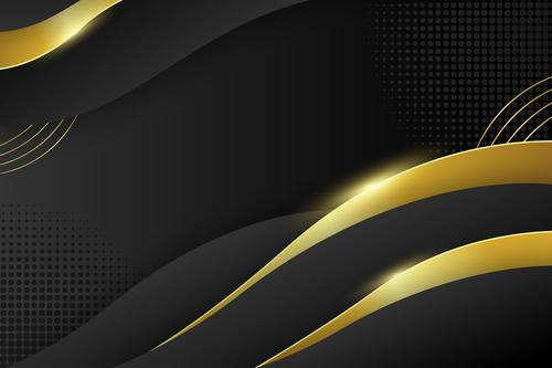 Abstract black vector background with golden stripes