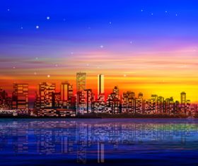Abstract city background and red sunset vector