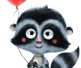 Animal cartoon illustration vector holding heart-shaped balloon