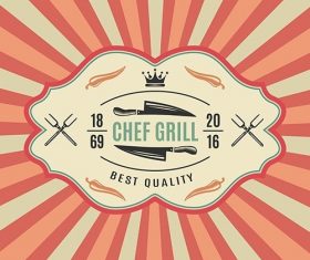 Big retro bbq label with chief grill best quality vector