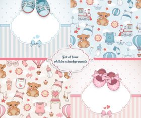 Blue and pink 2 sets of baby background card vector