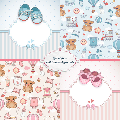 Blue and pink 2 sets of baby background card vector