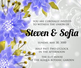 Blue flower background wedding invitation card vector