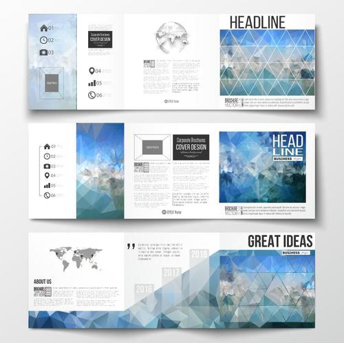 Blue grid business brochure template vector