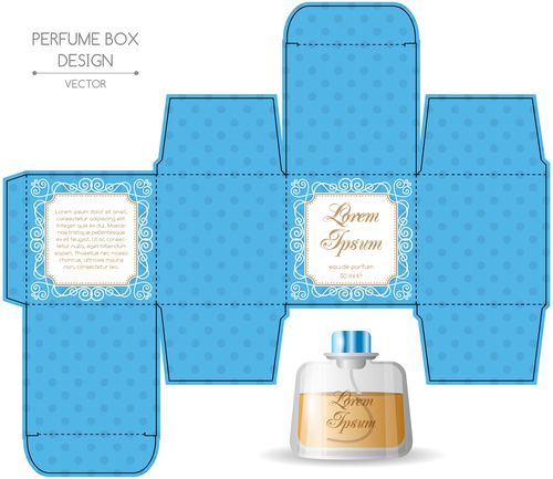 Blue packaging for perfumery in vector