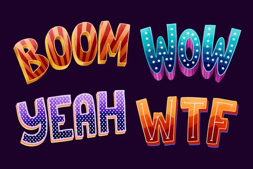 Boom wow yeah wtf catchwords vector