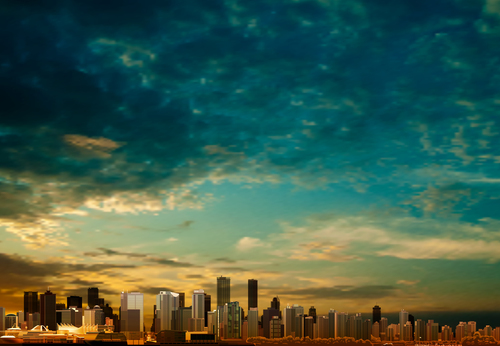 Clouds background with panorama of city vector