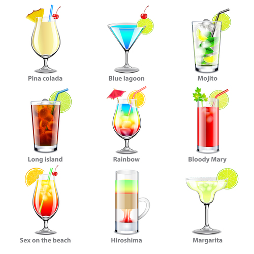 Cocktails icons realistic vector